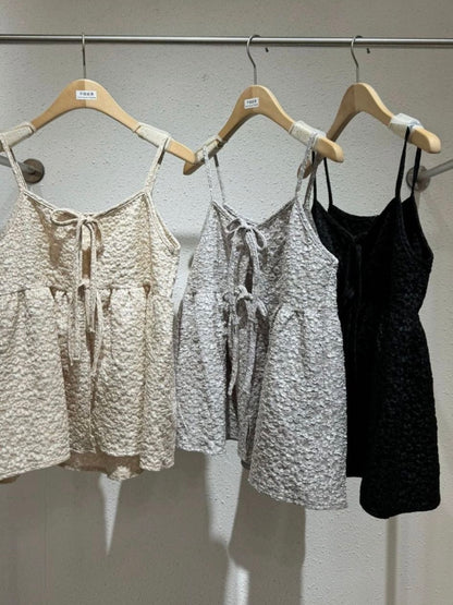 花粒壓紋綁結吊帶背心｜3色入