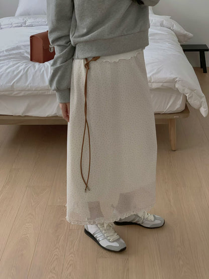 鬆緊腰dot dot花邊雪紡裙｜2色入