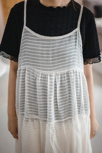 微透條紋Ruffle尾吊帶OPS｜3色入