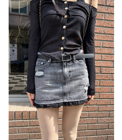 Sugar Lace Vintage Washing Denim Mini Skirt | 2 colors