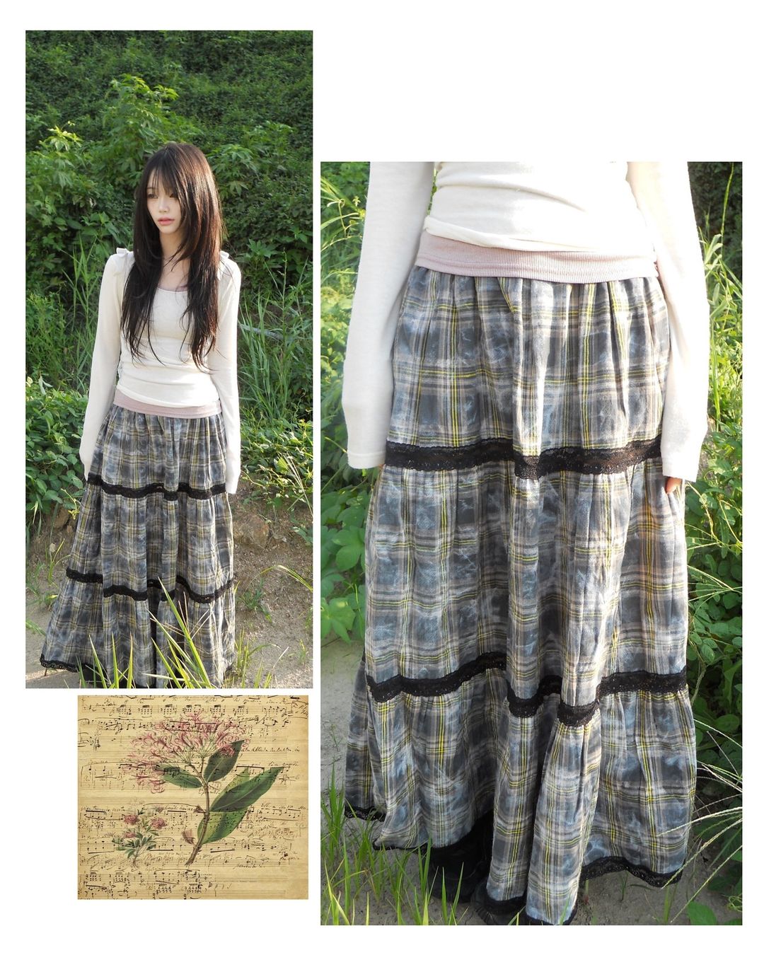 原宿復古風格子半身裙｜2 colors