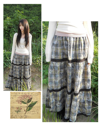 原宿復古風格子半身裙｜2 colors