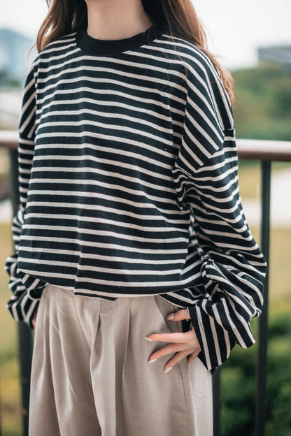 黑白條子圓領衛衣｜1色入