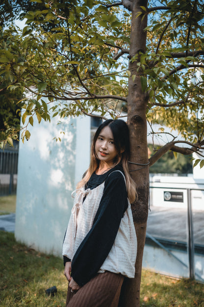 雙層圓花領長袖襯衫｜2色入