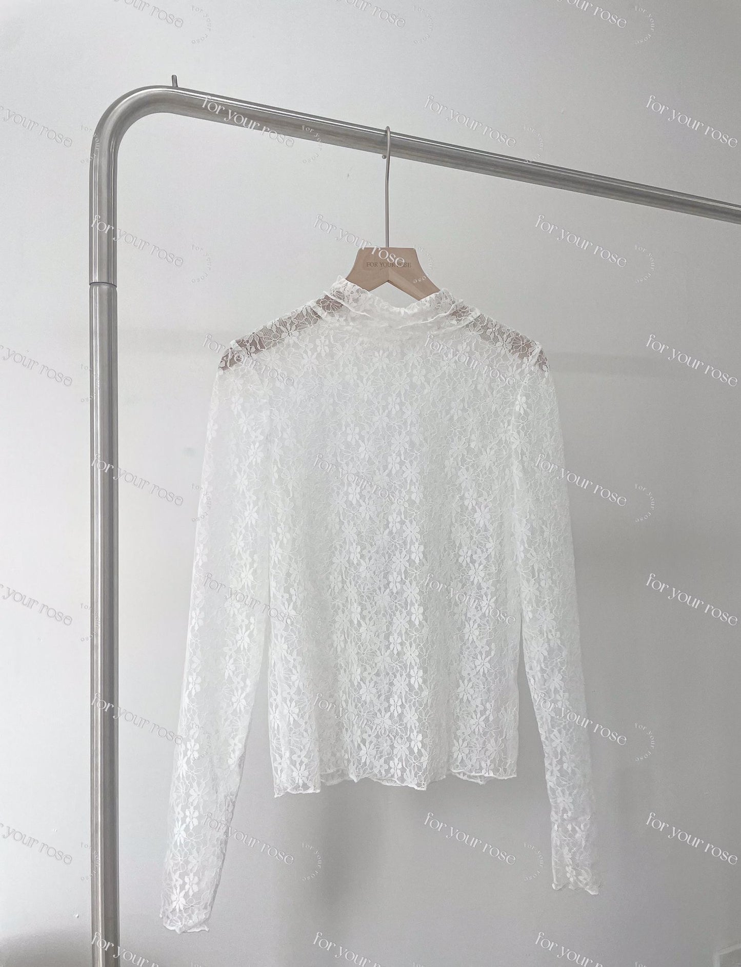 長袖ver. 高領透膚花花pattern top｜2色入