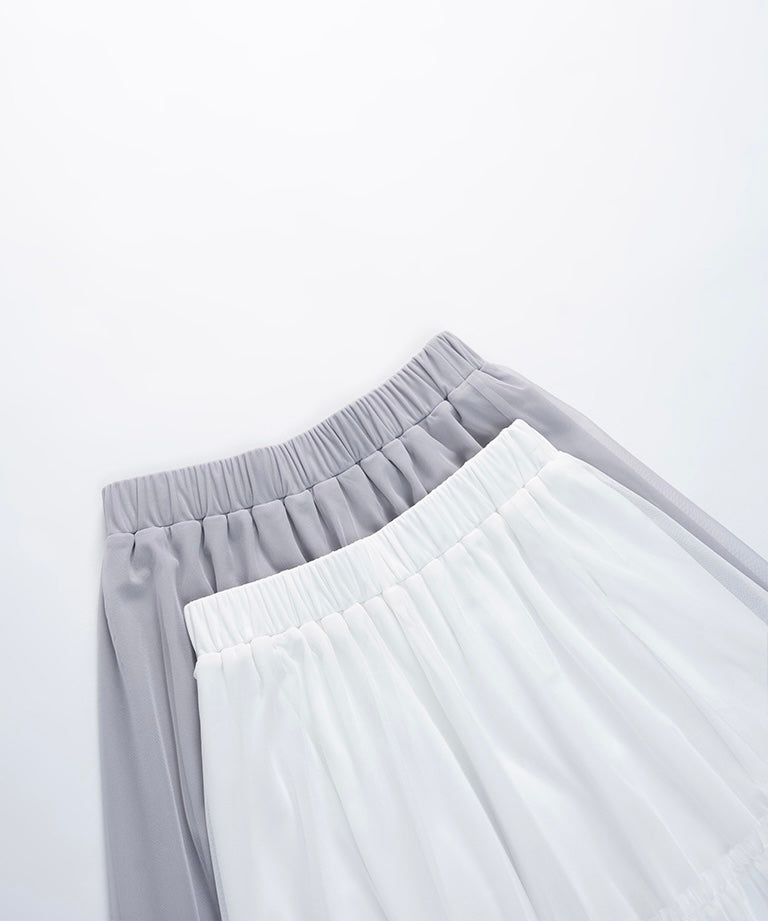 荷葉蛋糕傘襬網紗長裙｜2色入