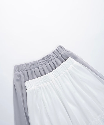 荷葉蛋糕傘襬網紗長裙｜2色入