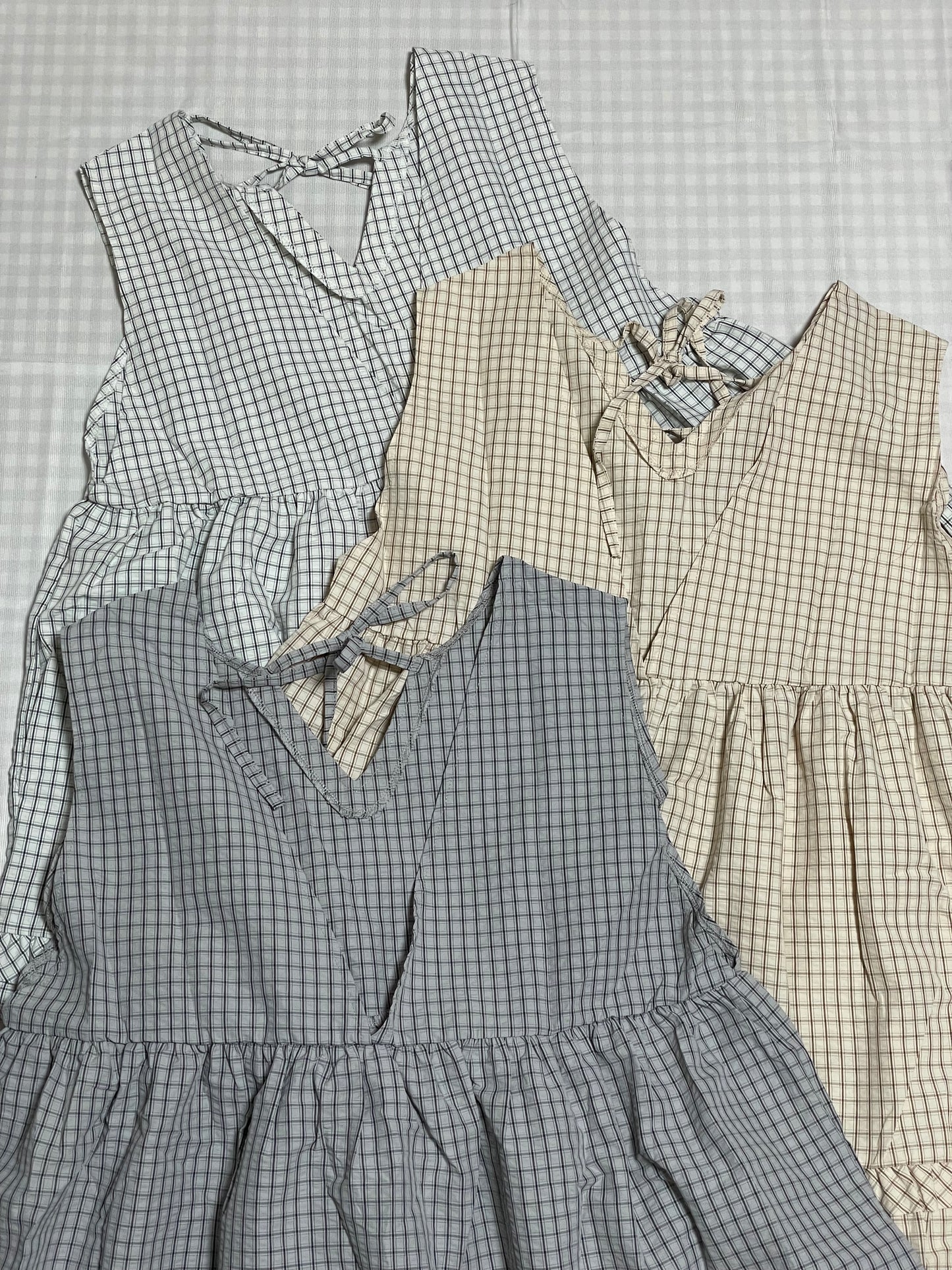日系kawaii💓 RUFFLE小格紋綁帶背心｜4色入