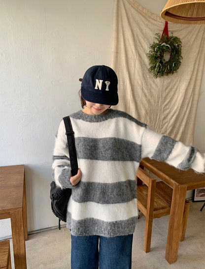 50%羊毛🐏 拼色間條圓領上衣｜4色入