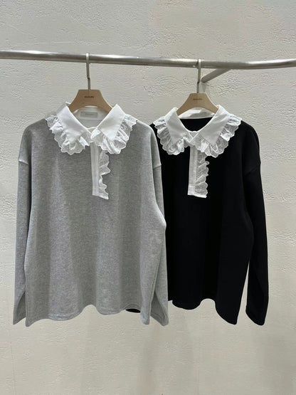 通花娃娃領 ❁ 薄長袖上衣｜2色入