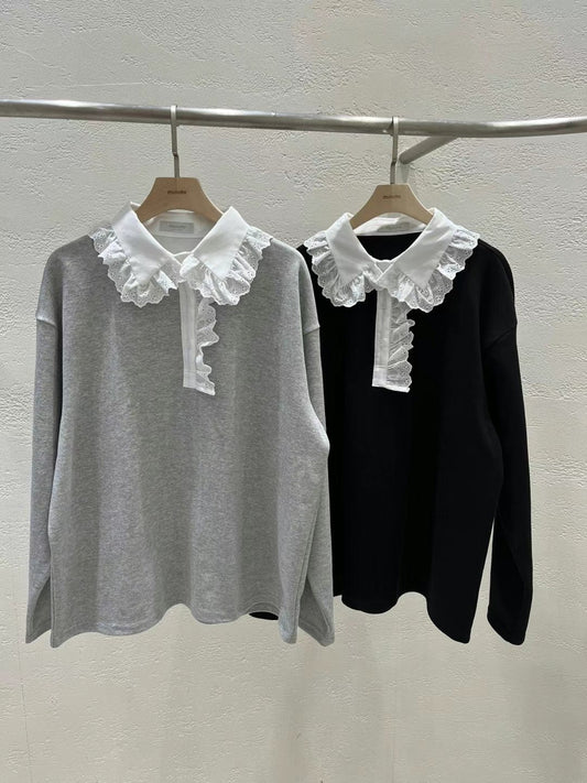 通花娃娃領 ❁ 薄長袖上衣｜2色入