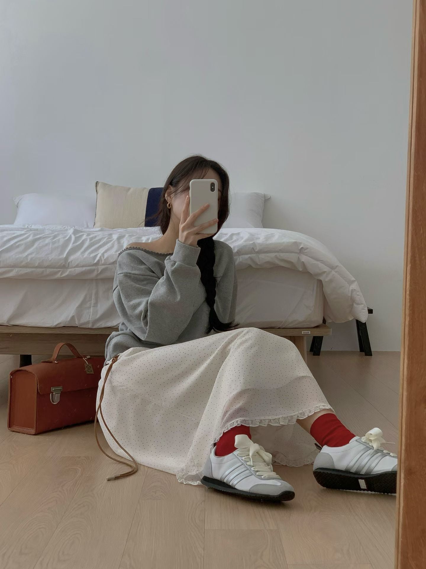 鬆緊腰dot dot花邊雪紡裙｜2色入