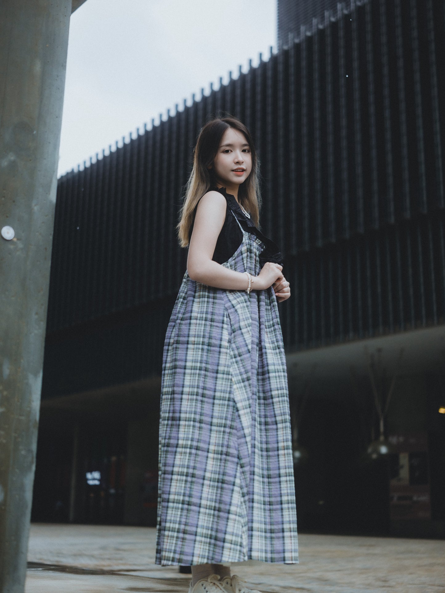 日系雜混色格紋吊帶OPS｜2色入