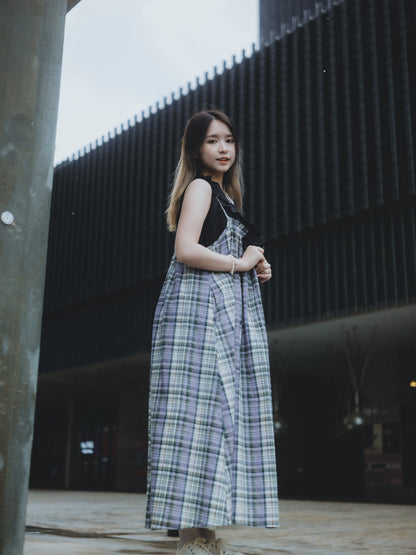 日系雜混色格紋吊帶OPS｜2色入