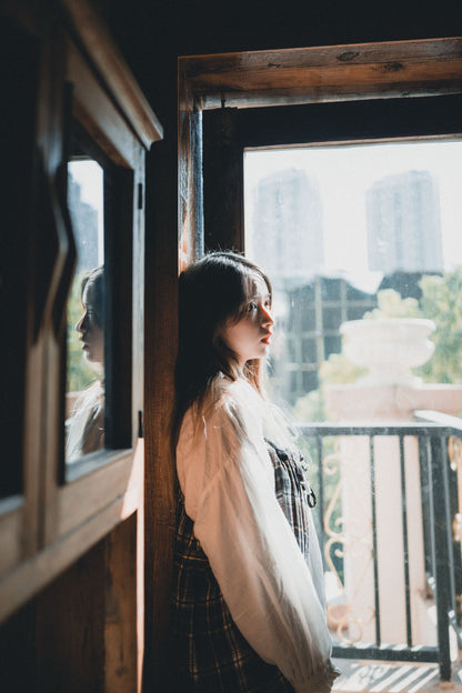 雙層花邊領小綁結襯衫｜4色入