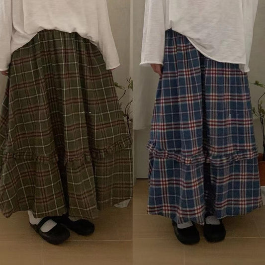 復古色間層荷葉顯瘦泡泡裙｜2色入