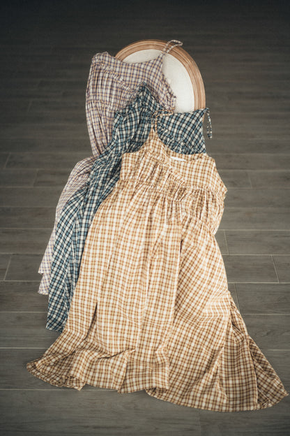 夏季色系🍬格子斜ruffle吊帶ops｜3色入