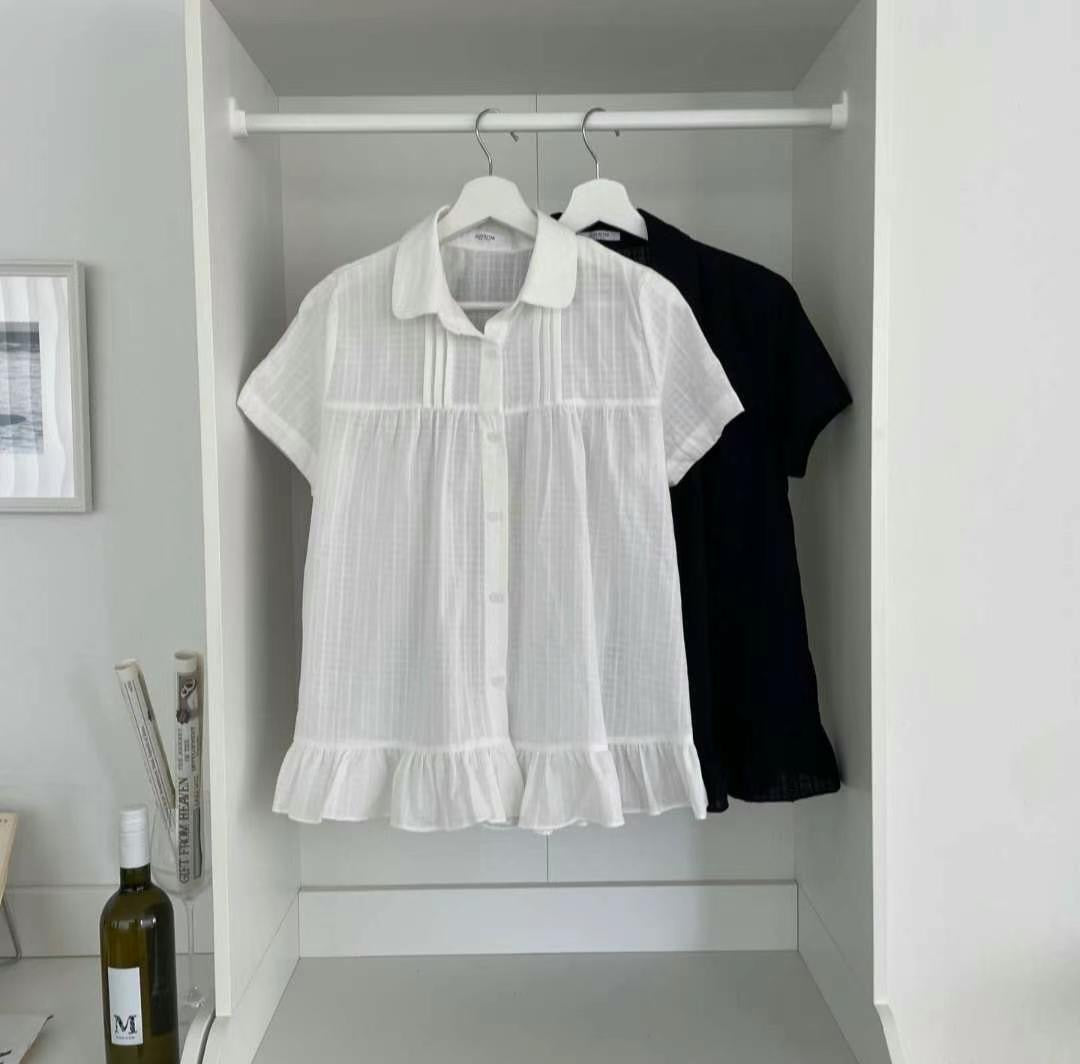 少女娃娃領荷葉邊襯衫｜2色入