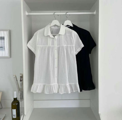 少女娃娃領荷葉邊襯衫｜2色入