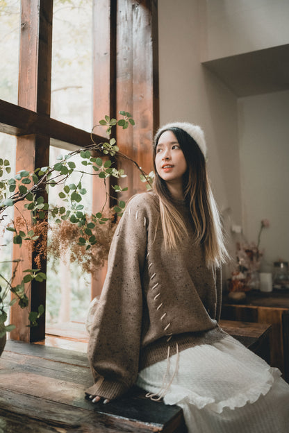 曲奇趣趣🍪 拼色粗縫繫帶針織上衣｜3色入