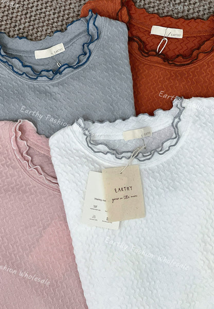 扭紋撞色RUFFLE TOP｜4色入