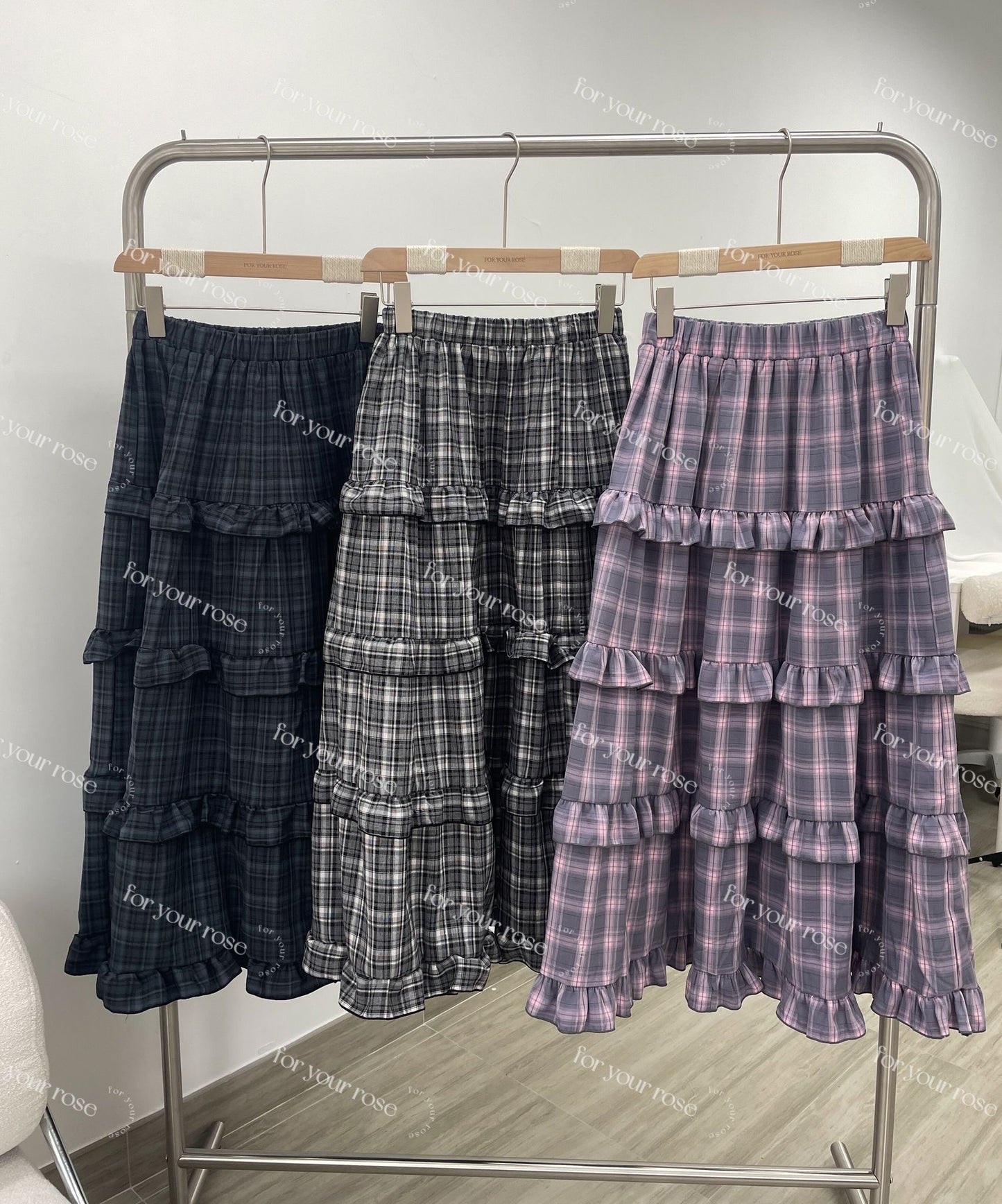 格紋蛋糕ruffle半裙｜3色入