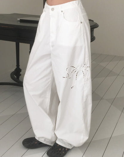 [NEW🎀] 鏤空蝴蝶結圖案彎刀褲｜2色入