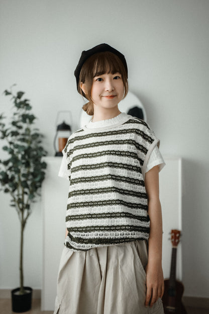 OVERSIZE洞洞條紋VEST｜2色入