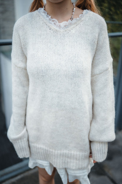 三分甜🍡軟糯Lace V領毛衣｜3色入