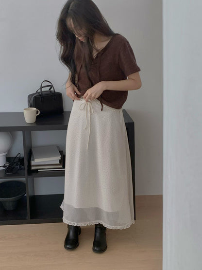 鬆緊腰dot dot花邊雪紡裙｜2色入
