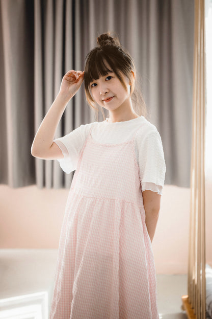 超甜💗 元気綁帶格子吊帶蛋糕OPS｜2色入