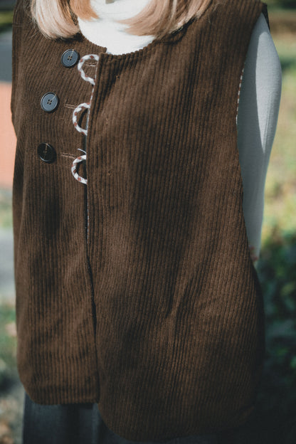 兩面穿QQ格仔鈕扣馬甲｜2色入