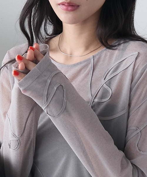 jp🇯🇵 立體線條刺繡透明長袖top｜8色入