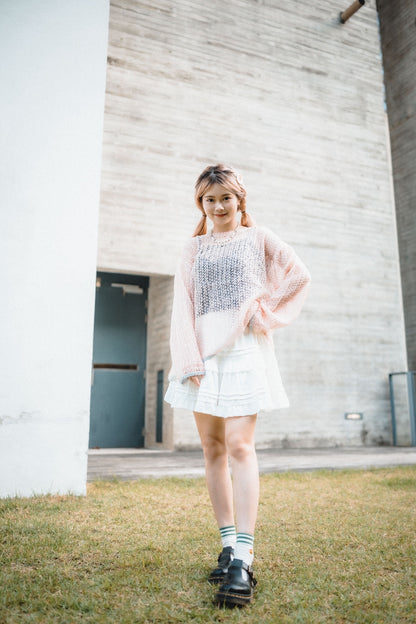 Soft Pastel~ 透膚拼色邊編織上衣｜5色入