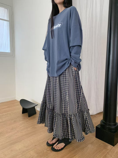 特別！條子拼格格紋sk｜2色入