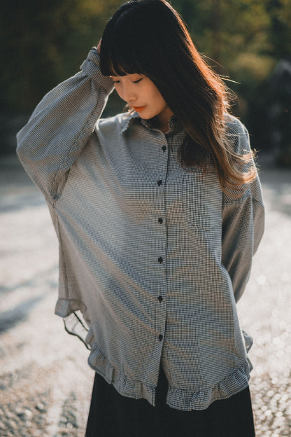 RUFFLE下襬➿小格子襯衫｜4色入