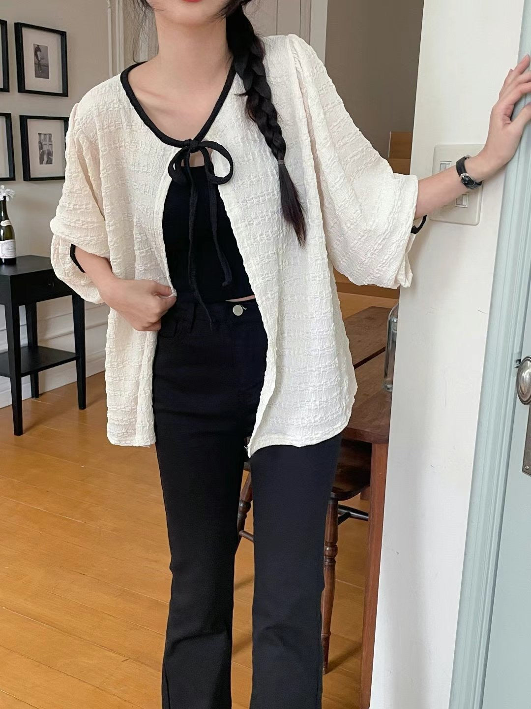 泡泡質蝴蝶結綁帶外搭｜2色入