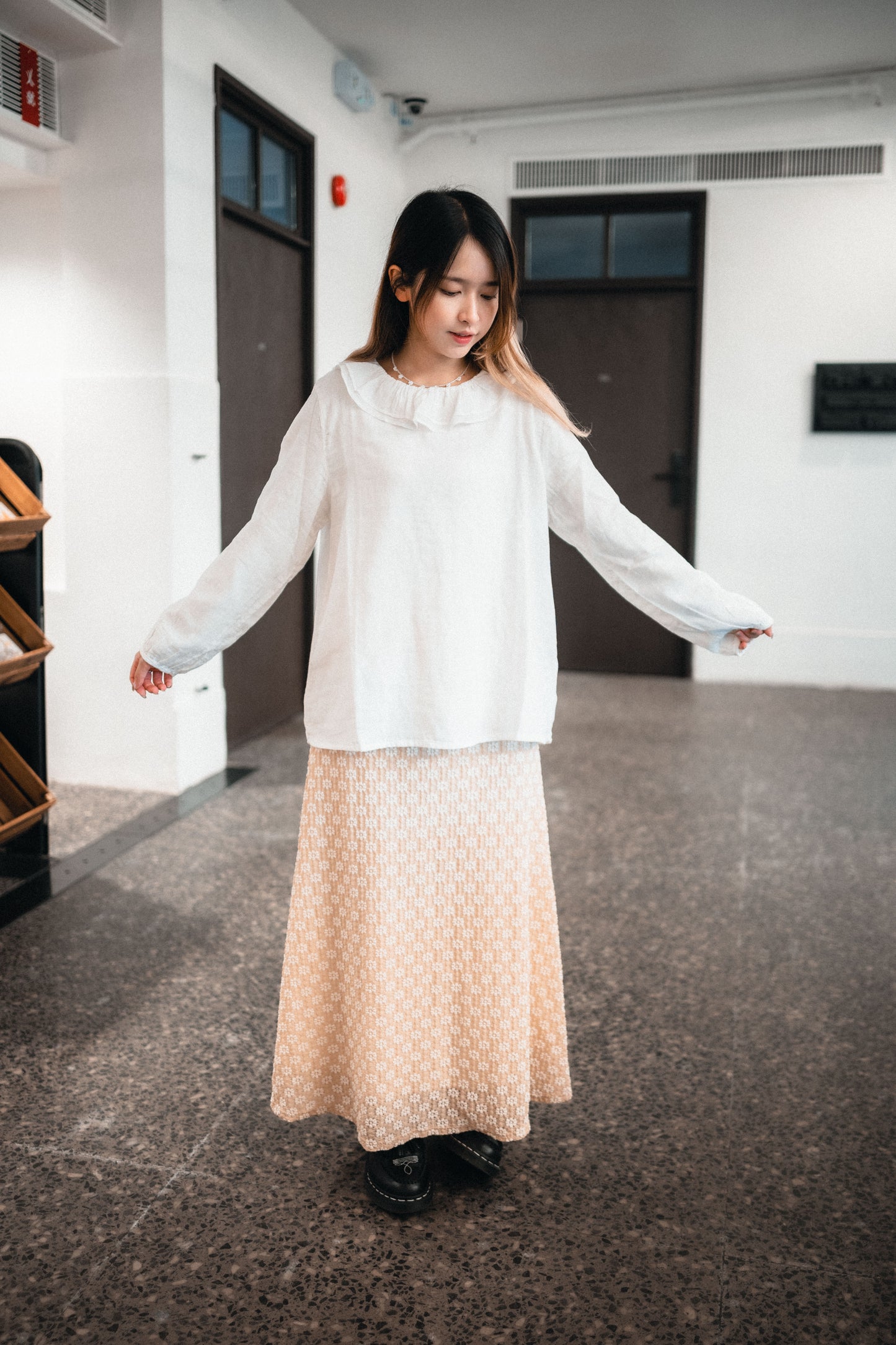 雙層圓花領長袖襯衫｜2色入