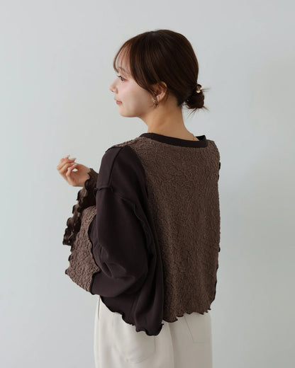 雙拼布料捲捲邊Crop Tee｜3色入