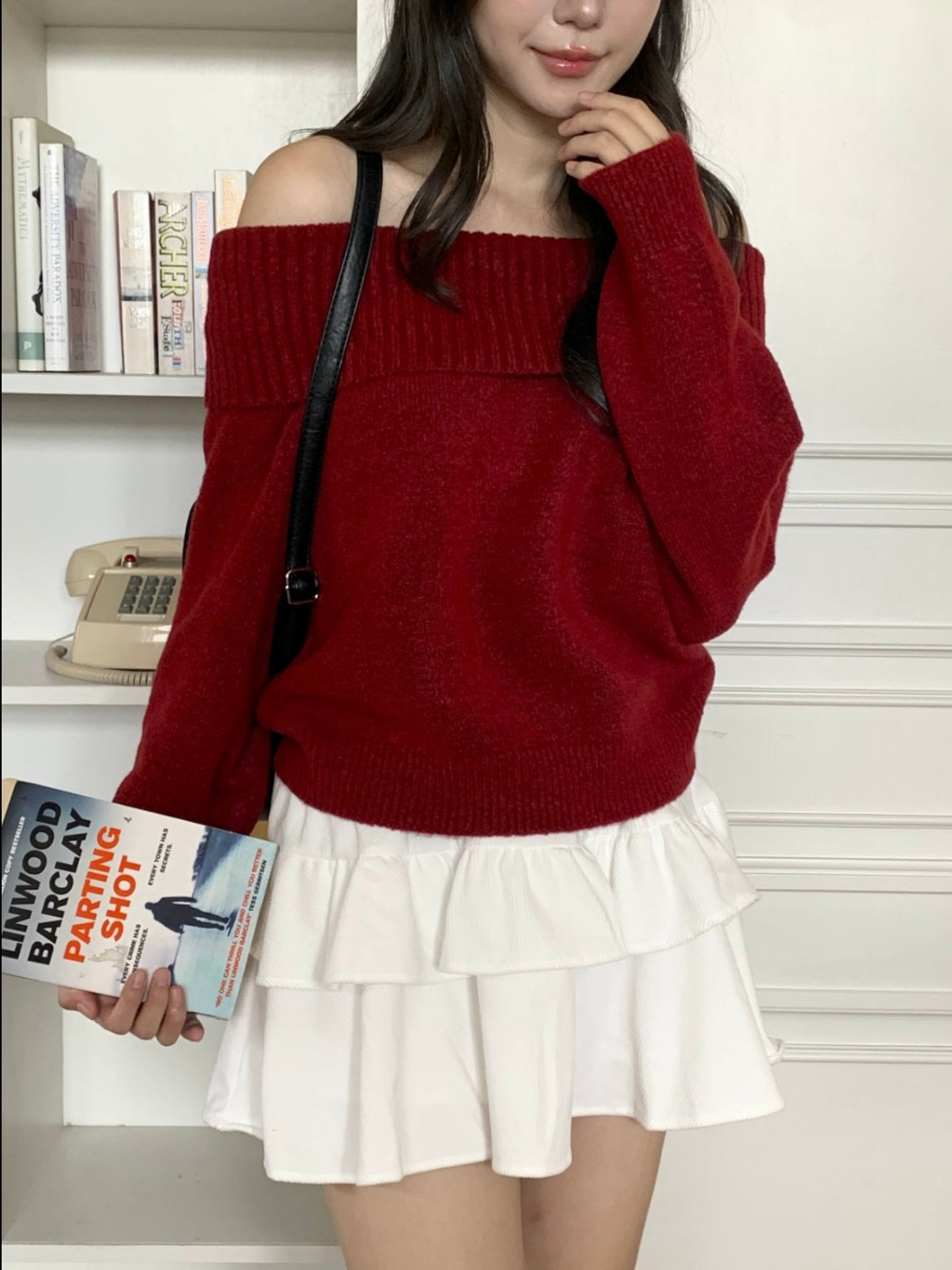 溫柔彈性一字肩針織上衣｜4色入