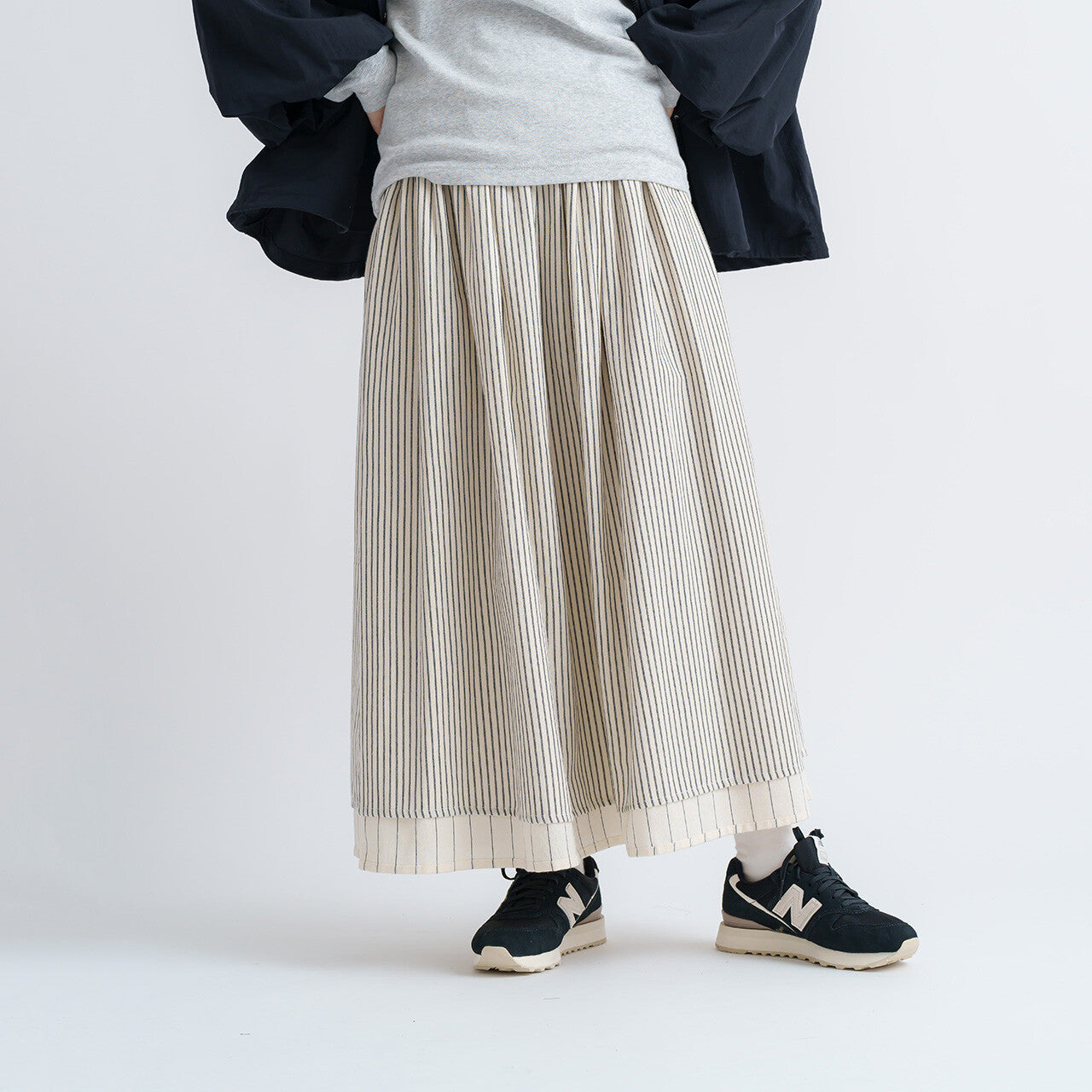 Reversible! 簡約直紋半裙｜2色入