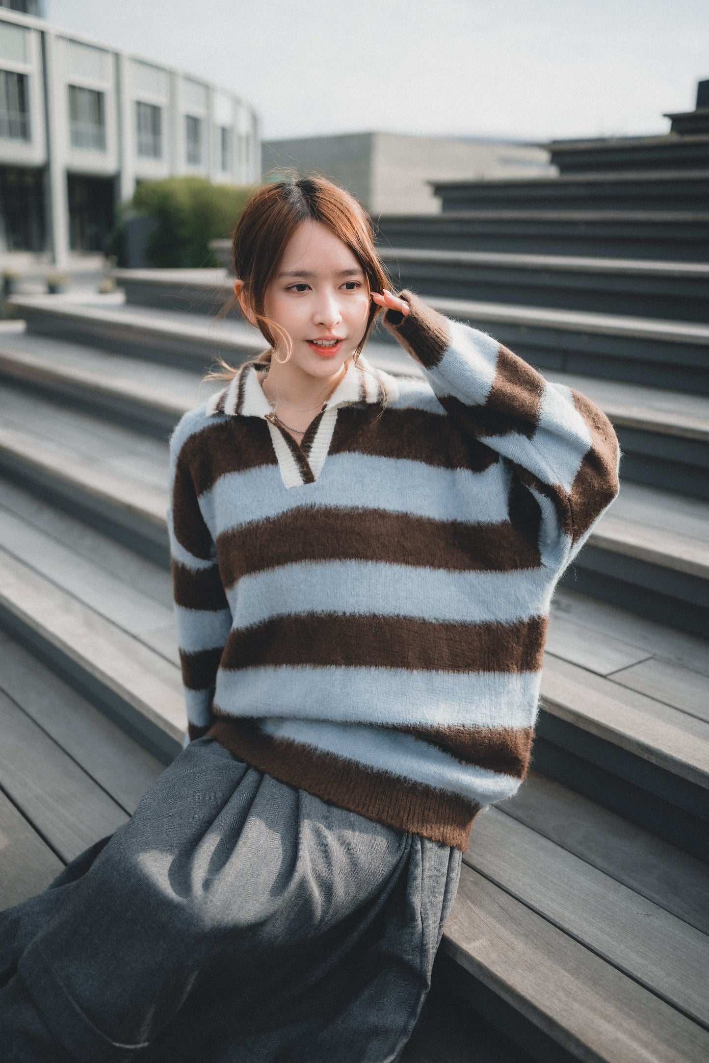 滑滑Fluffy • Stripe Collar Knit | 4色入