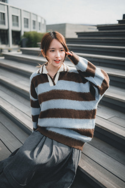滑滑Fluffy • Stripe Collar Knit | 4色入