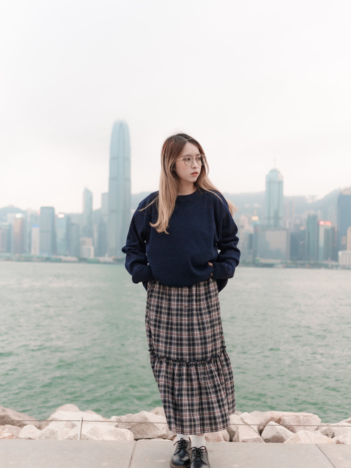 英倫拼色格子蛋糕裙｜2色入