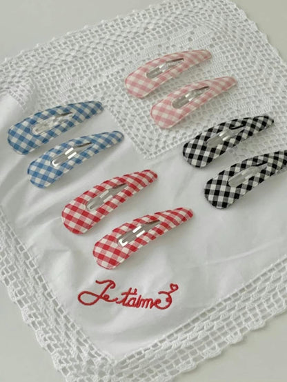 可愛斜格紋髮夾子2pcs｜4色入