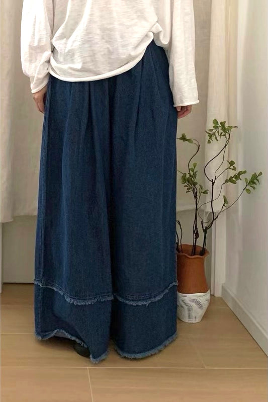 大家敲碗的🫶🏻✨ 橡筋褲頭小破邊牛仔闊褲｜1色入