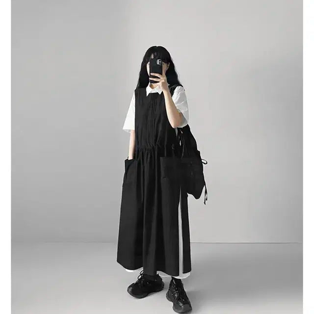 風琴摺紋側綁帶棉麻背心OPS｜2色入