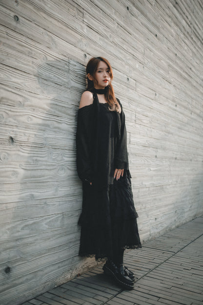 LOOSE FIT薄針織上衣 連圍巾set｜3色入