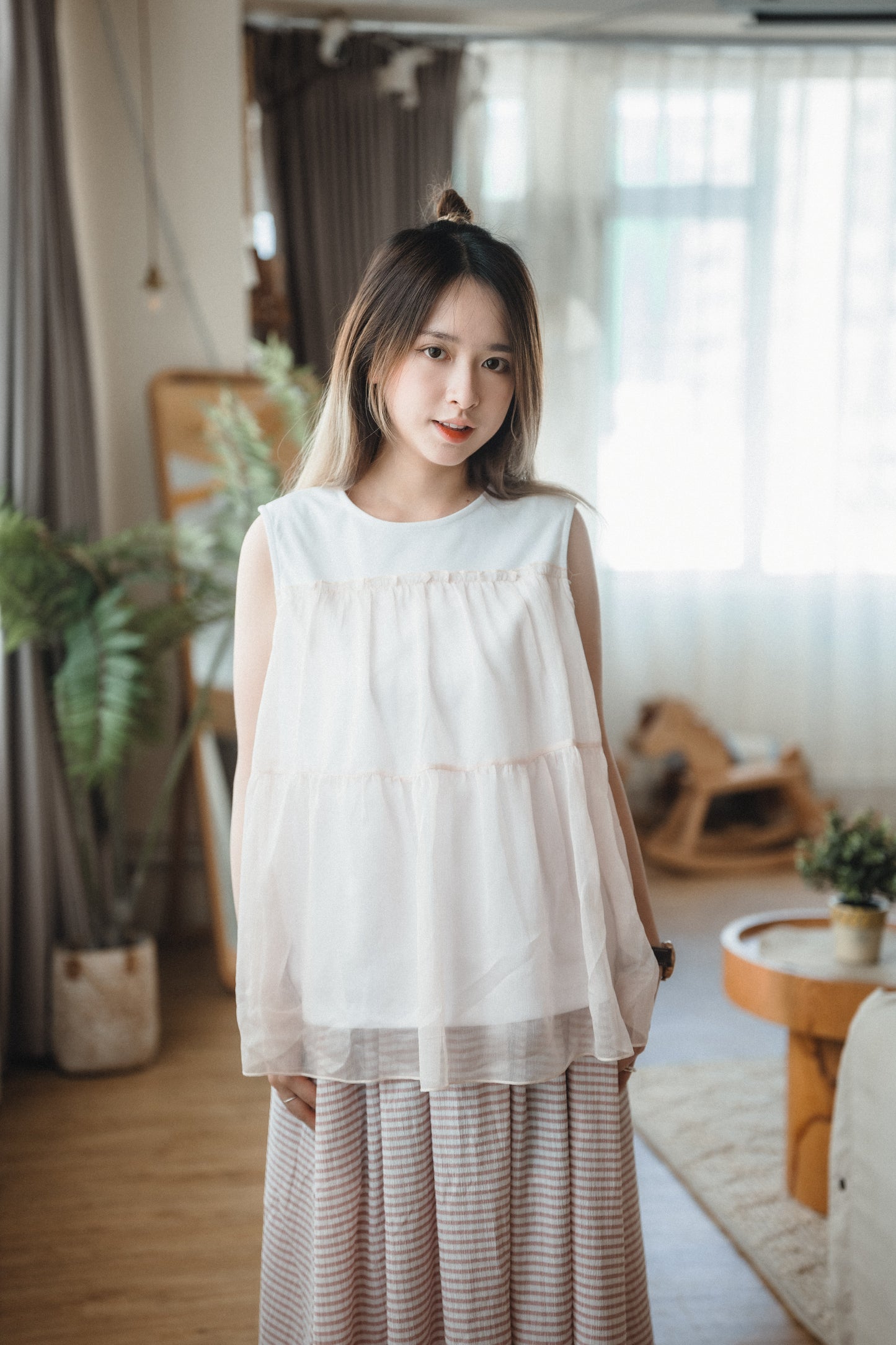 拼接蛋糕半紗背心｜4色入