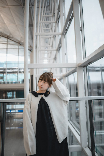 單鈕寬版針織毛衣外套｜2色入